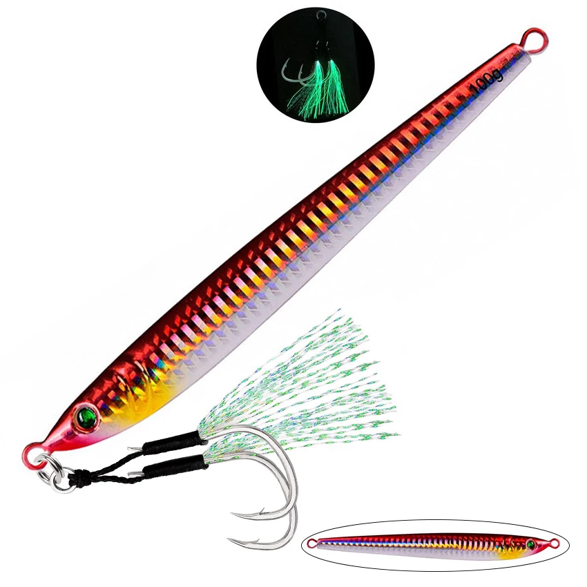 1szt Wolniejsza długa metalowa przynęta wędkarska z haczykiem Wolno obsadzana łyżka jigowa 60G 80G 100G Sztuczna metalowa przynęta na brzegi Sea Tackle — zdjęcie 6