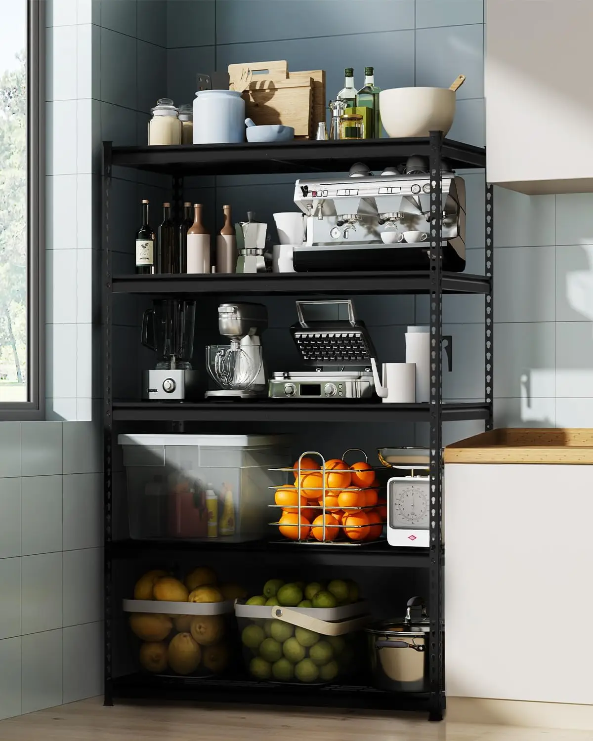 Five Shelf Storage Rack Steel Garage Warehouse Kitchen Bathroom Adjustable Shelving