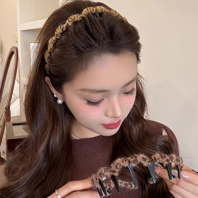 Temperamento exquisito estampado de leopardo diadema ondulada para mujeres niñas dulce versátil banda para el cabello accesorios para el cabello de moda regalos