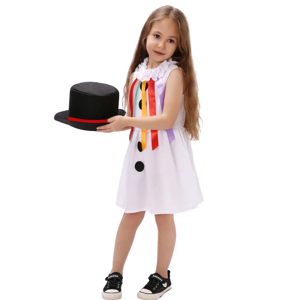 Christmas Snowman Cosplay Dress Girls Clothing Red Scarf Long Socks Nose Hat Outfits Halloween Carnival Party Costume Dress Up