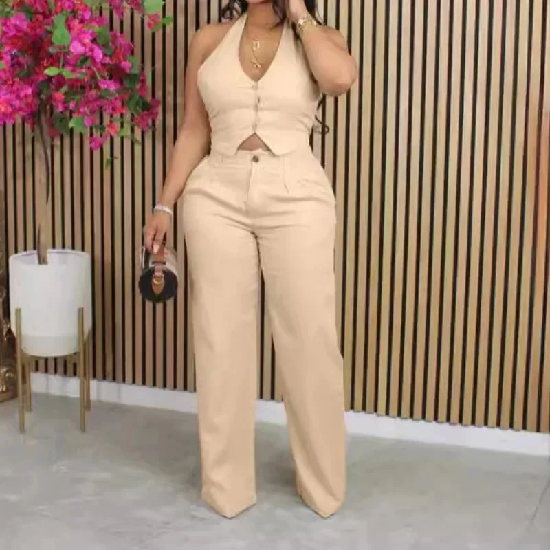 Women Elegant Two Piece Set Dashiki African Tracksuit Spring Summer Long Sleeve Vest Top and Pants Set Party Matching Sets