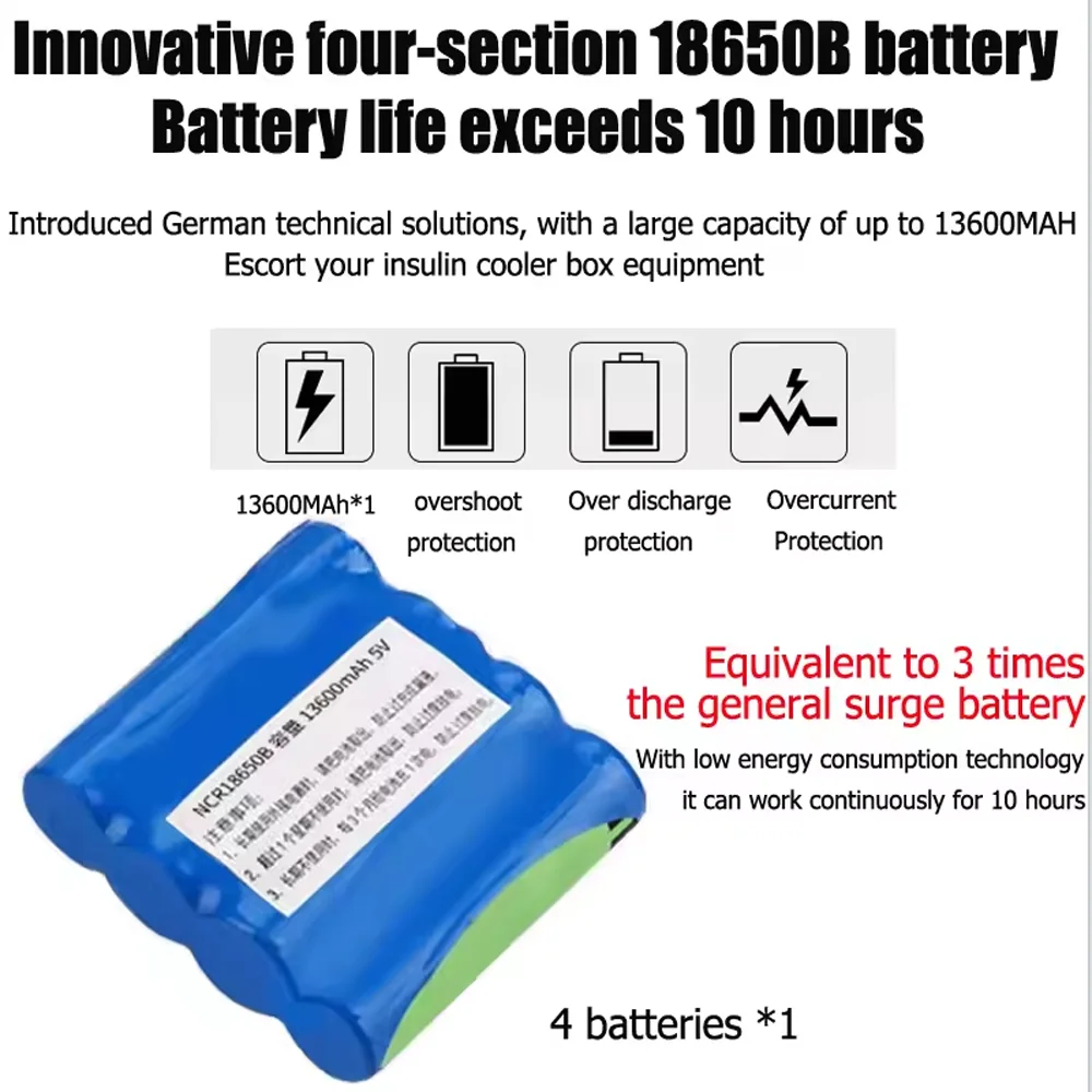 Batterie au lithium pour insuline portable, mini réfrigérateur indispensable, 5V, 10200mAh, batterie de remplacement en veille, accessoire de réfrigérateur