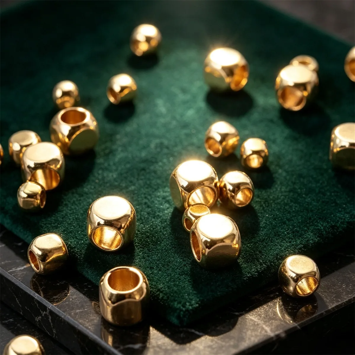 14K Gold Plated Square Faceted Beads, Dice Shape Spacer Beads for DIY Bracelet & Jewelry Making