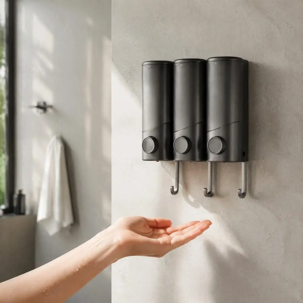 Wall Mounted Dispenser Leak Proof Conditioner Pump Shampoo Conditioner Dispenser 3-chamber Wall Mount Dispenser for Bathroom