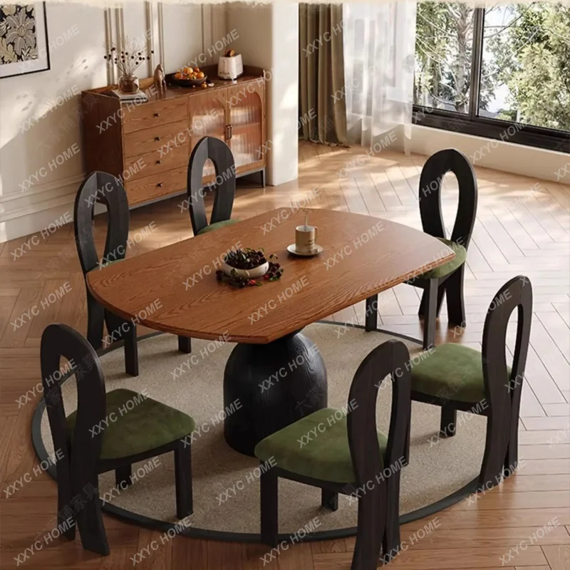 XXMedieval ash wood grain solid wood retractable dining table variable round table small apartment folding dual-purpos