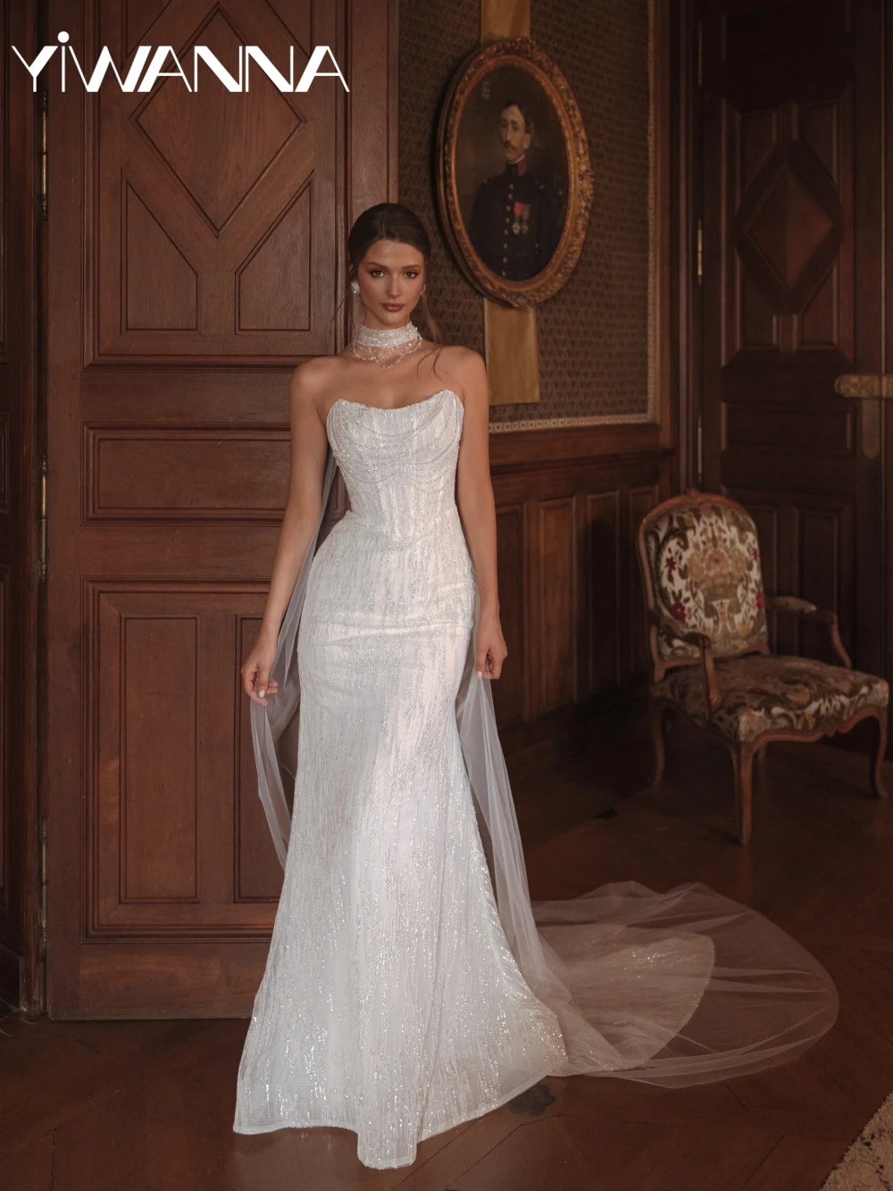 

Dazzling Beaded Mermaid Long Wedding Dress Charming Strapless Backless Bridal Gown Customized Exquisite Dresses For Bride