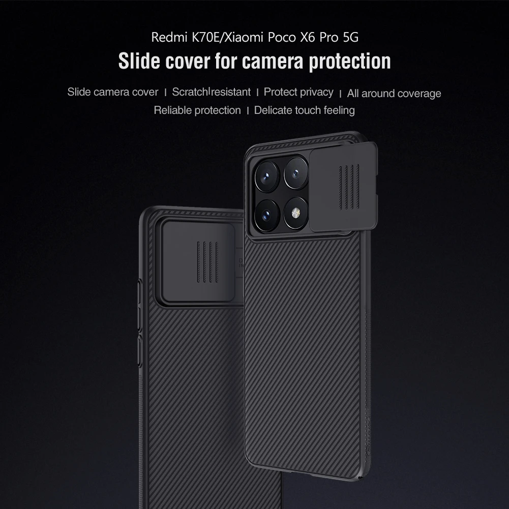 NILLKIN for Xiaomi Poco X6 Pro 5G Case Camera Protection Slide Cover Shockproof Anti-Drop Anti-Fingerprint Hard Back Shell