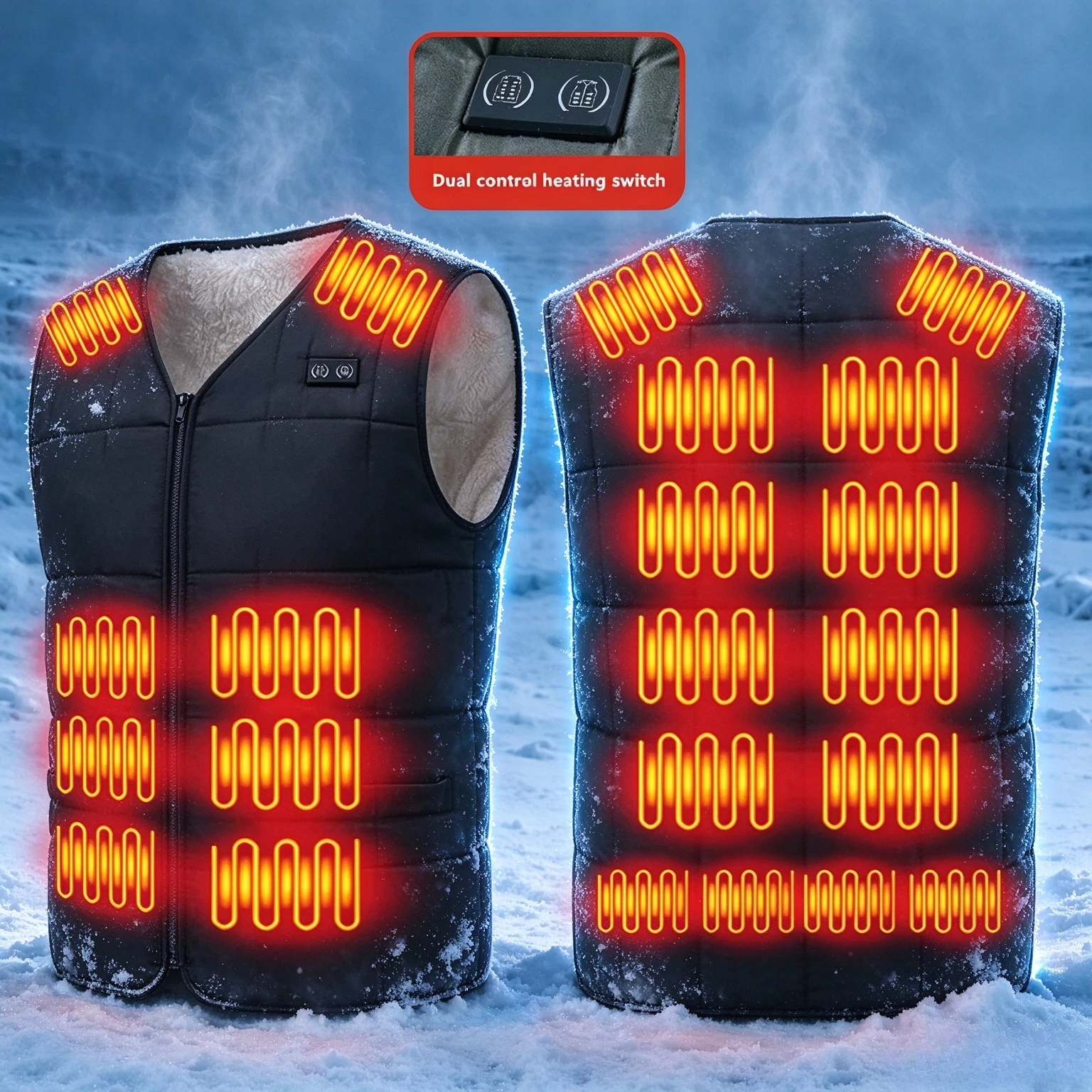 Men 22-Zone Smart Heating Vest, Winter Outdoor Thick Warm Sleeveless Thermal Coat Power Bank Excluded Outdoor Warm Coat