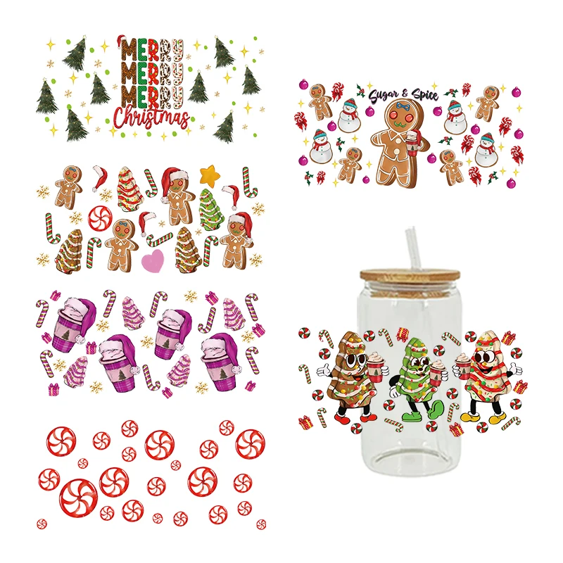 UV DTF Transfer Christmas Pattern Design Stickers Libbey Cup Wrap Iron For Glass 16oz D17738