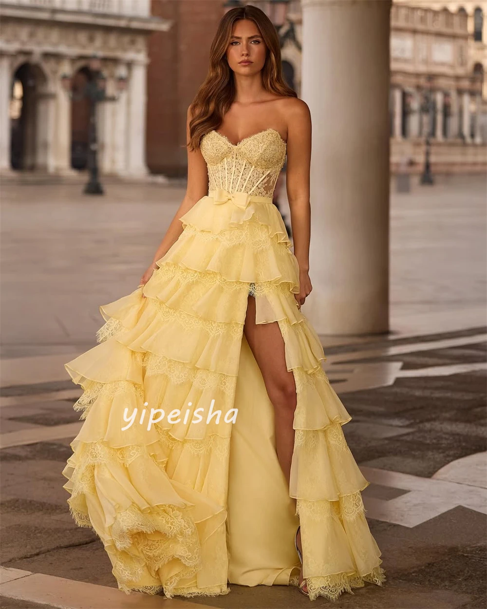 Personalizado estilo moderno elegante jérsei renda em camadas a linha querida vestidos longos sob medida vestidos de ocasião tamanhos disponíveis sexy