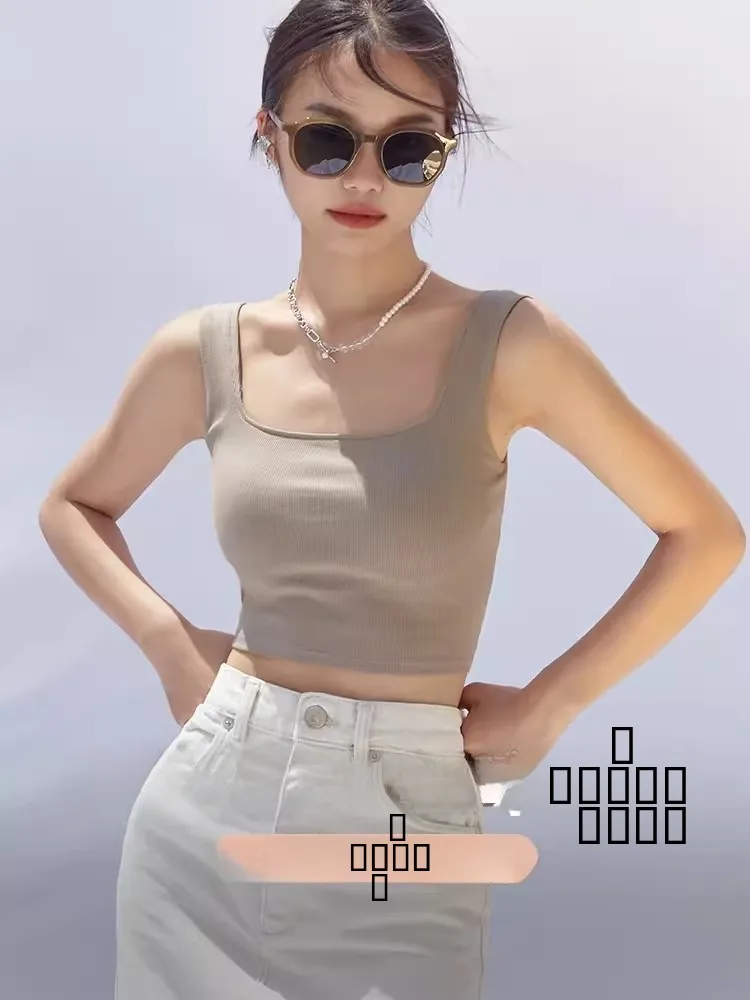 

Women's ort Strap Vest Inteated Thin Underwear with Chest Pad Can Be Worn outside Summer Base Layer Tube Top Cotton Blend