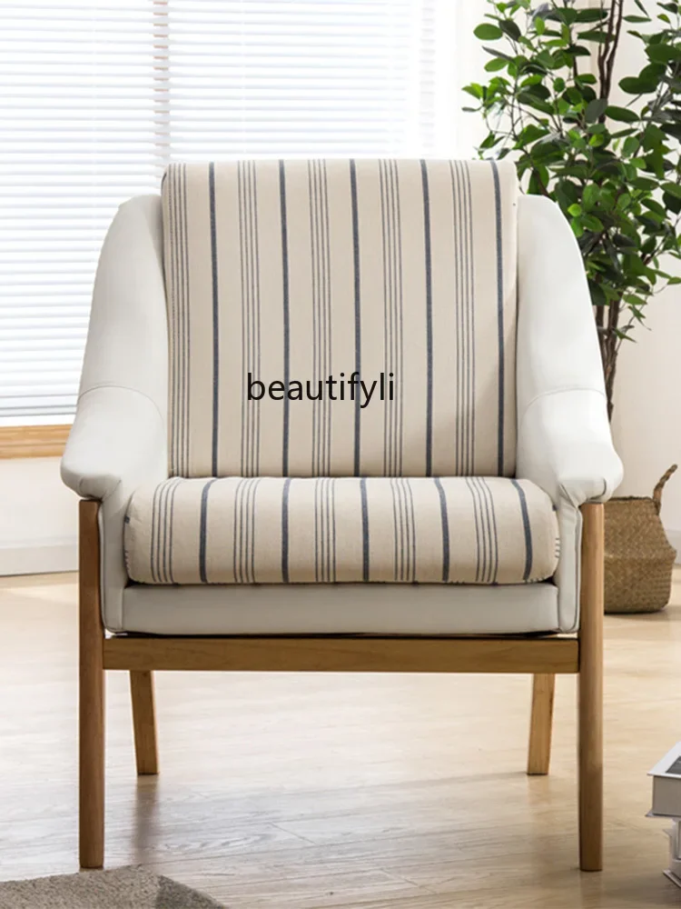 

Nordic single sofa chair fabric cotton and linen stripes modern simple living room bedroom leisure chair