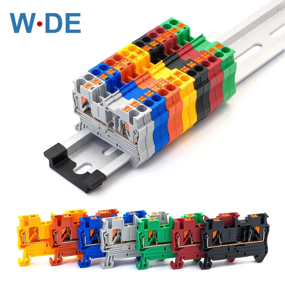 10Pcs Din Rail Terminal Block PT-2.5 Push In Terminal Connector Spring Screwless Electrical Wire Conductor Terminal Block PT2.5