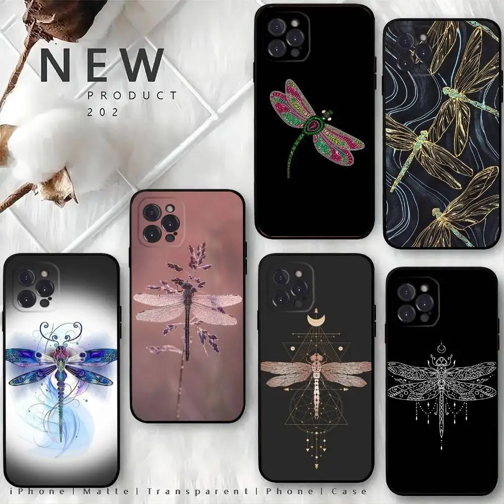 

Beautiful Dragonfly Phone Case For iPhone 16,15,14,13,12 Mini 11 Pro XR,X,XS,MAX 7,8 Plus Silicone Cover Soft Black
