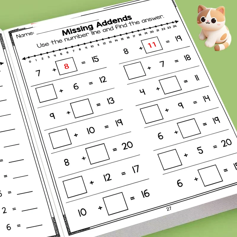 Kids Arithmetic Workbook Focused on Number Lines,Covering Missing Addends and Number Order Practice,classroom Activities