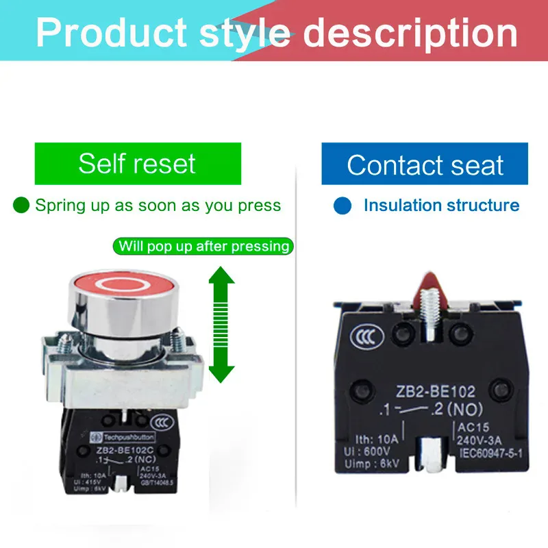 Button Switch XB2 Series 22mm Self Reset Mushroom Head Emergency Stop Press Rotary Knob Key Start Power Control