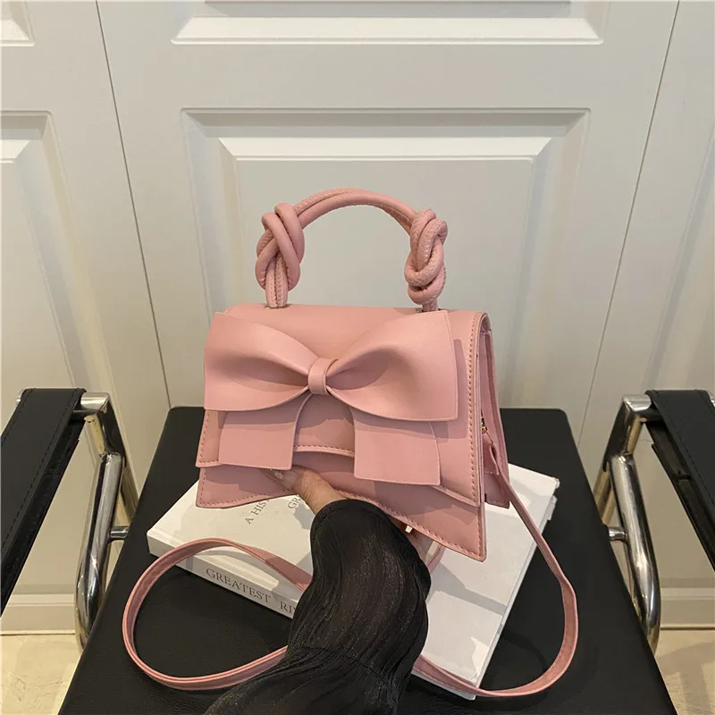 PU Solid Color Bow Casual Tote Large Capacity Commuting 2025 High Quality Women's Bags Winter New Versatile Crossbody Bags