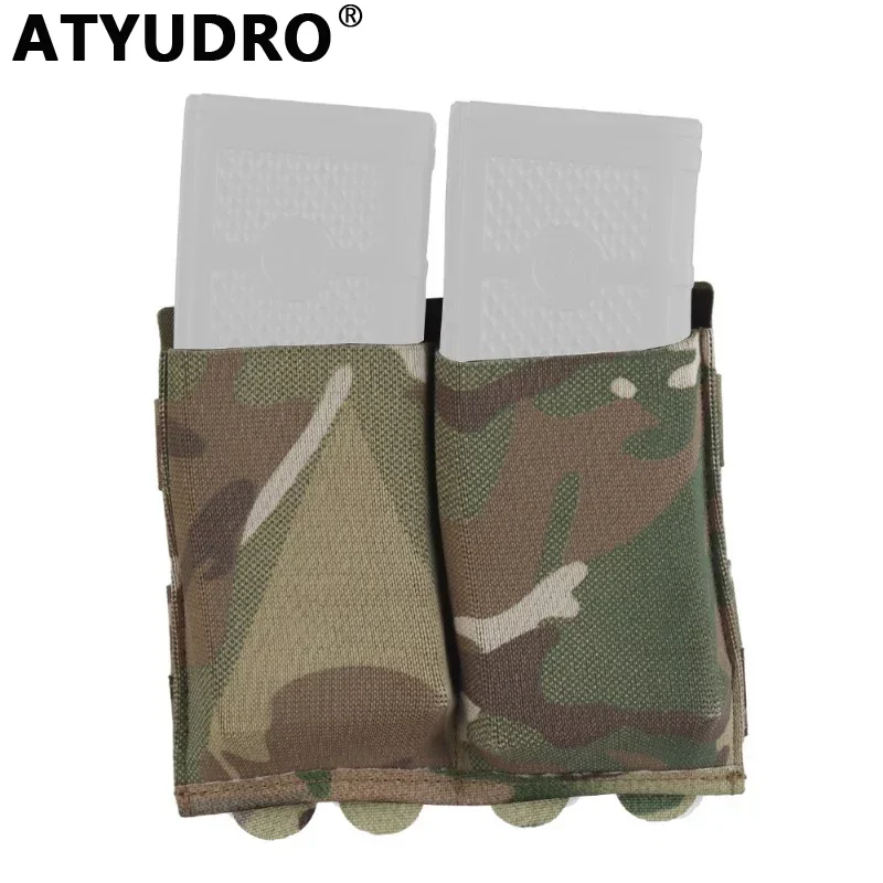 ATYUDRO Tactical 5.56mm Lightweight Elastic Double Mag Pouch Hunting Equipment CS Shooting Molle System Paintball Accessories