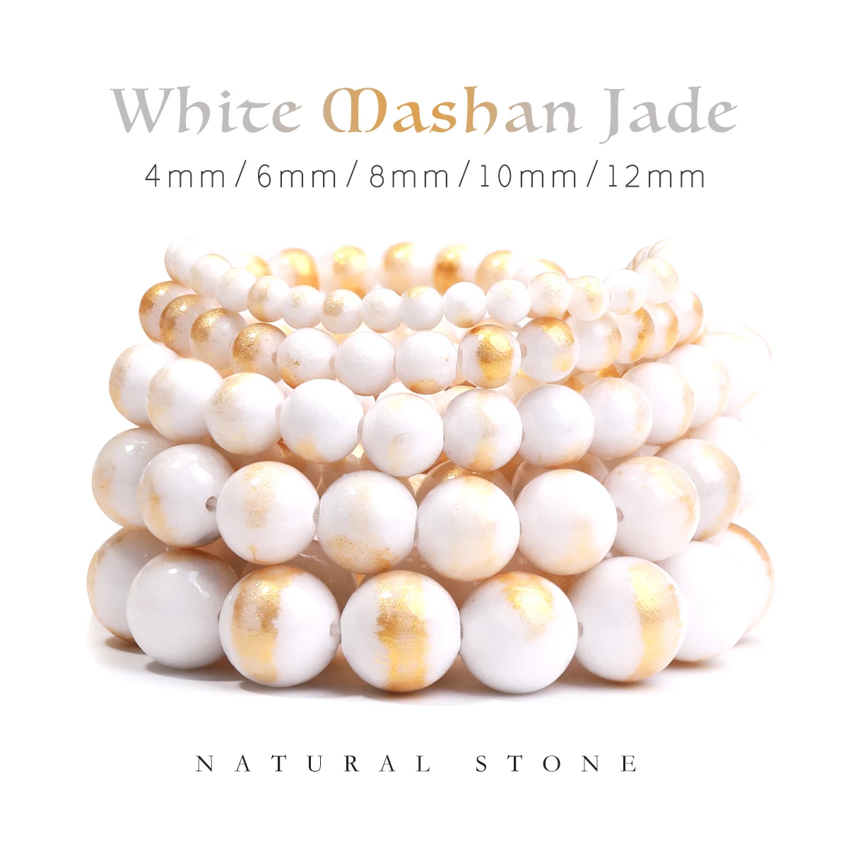 Mashan Jade Gold White Bead Stone Large Hole 1.6-1.8mm DIY Bracelet Necklace Jewelry Accessories 4/6/8/10/12mm Wholesale