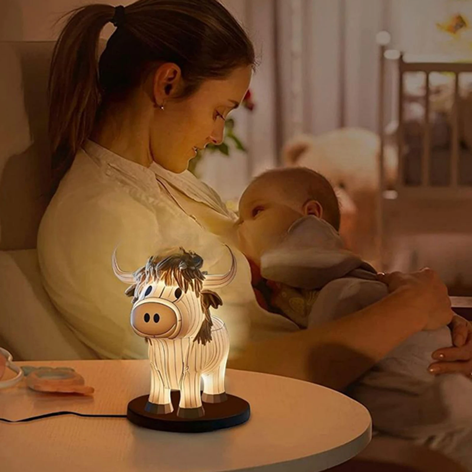 

ZK20 Yak Table Lamp Lighted Calf Animal Desk Light Ornament for Home Bedroom Bedside Decor