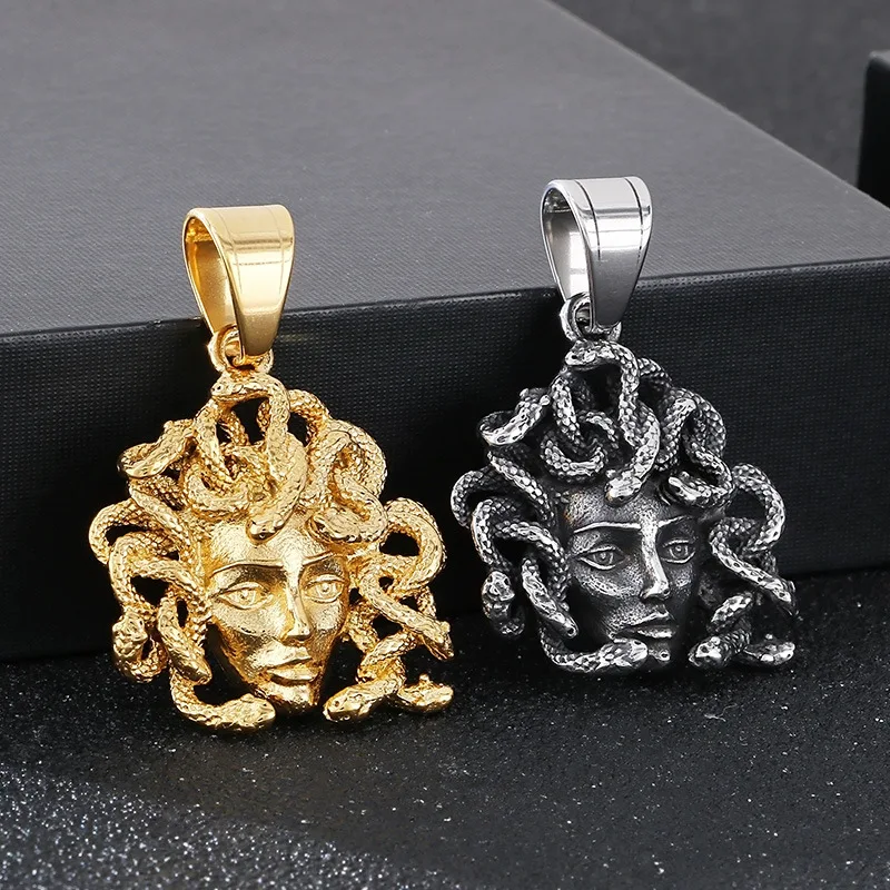 New Punk Vintage Snake Girl Pendent Necklace for Women Ancient Greek Stainless Steel Necklce Jewelry