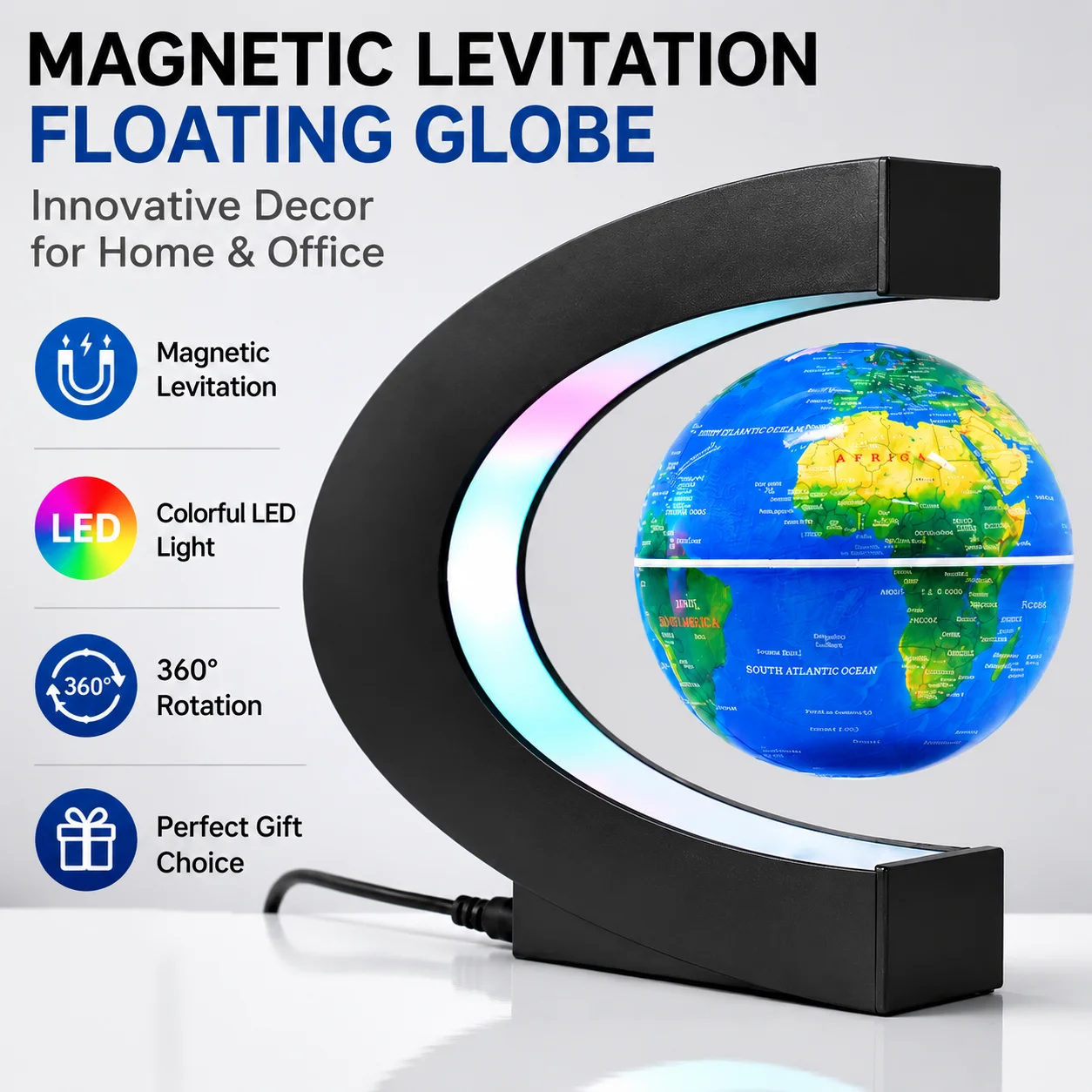Floating Magnetic Levitation Ball LED World Map Electronic Anti-Gravity Lamp Novelty Ball Lamp Home Decoration Birthday Gift