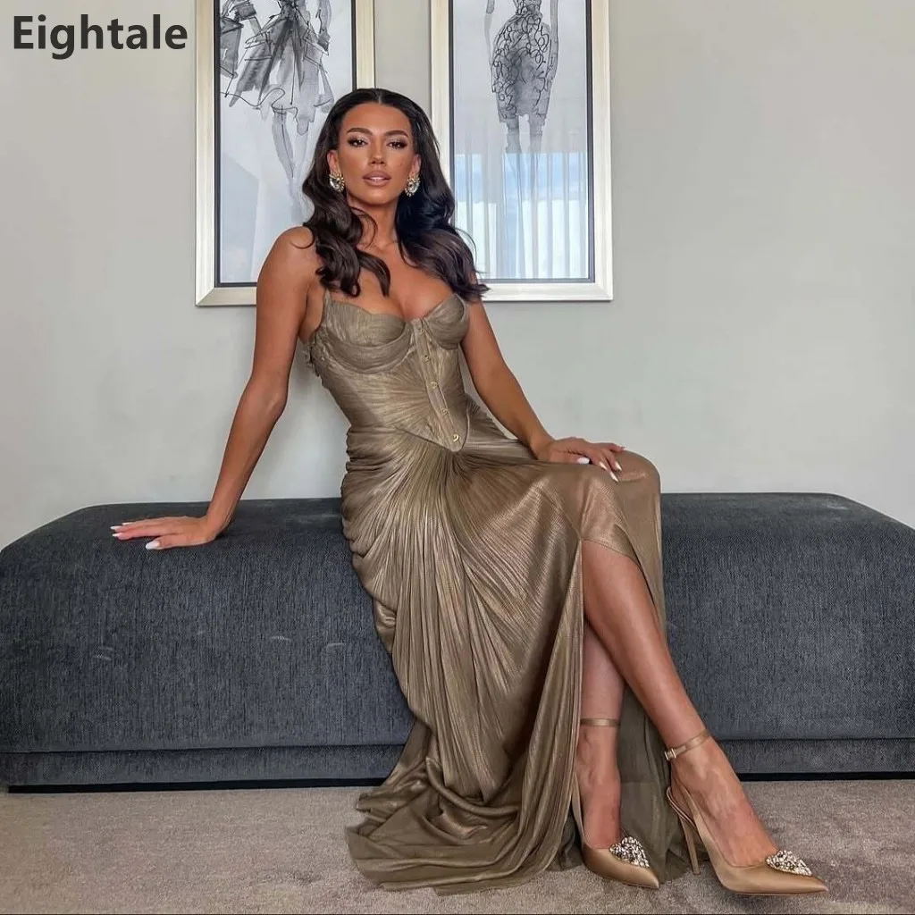 

Eightale 2025 Silk Chiffon Strapless Pleated Maxi Evening Dress Wedding Party Formal Prom Dress Dubai Party Gown Customized