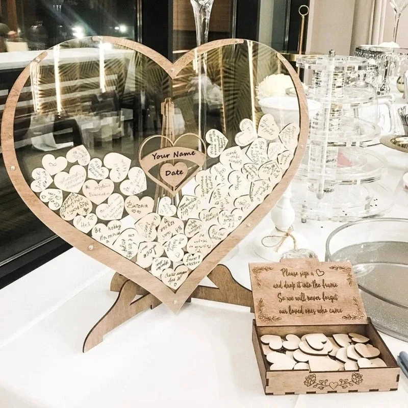 Imagen 6: Libro de invitados de boda alternativo, Decoración de mesa, forma de corazón de madera