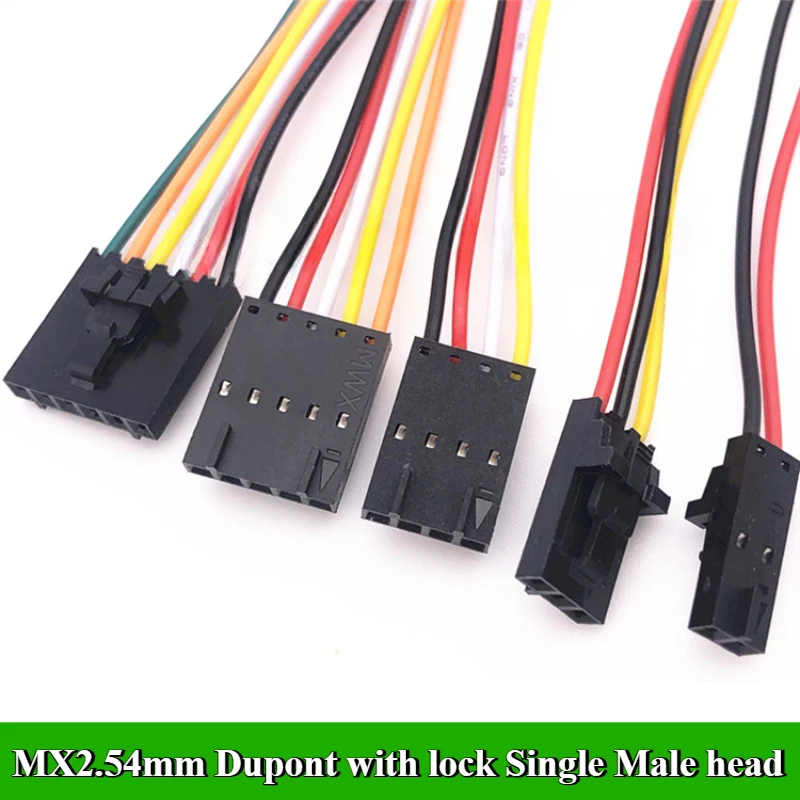 

MX2.54mm Dupont with lock TJC8 terminal wire single Male head 2P/3P/4P/5P/6P wire length 20cm 26AWG electronic connection line