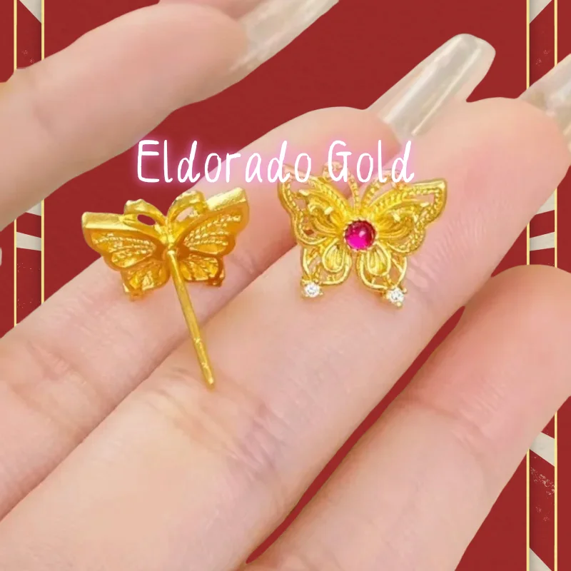 

Женские шелковые полые серьги-бабочки с инкрустацией золотом 18 карат AU750, изысканные украшения, легкий роскошный подарок на день рождения, gif на День Святого Валентина