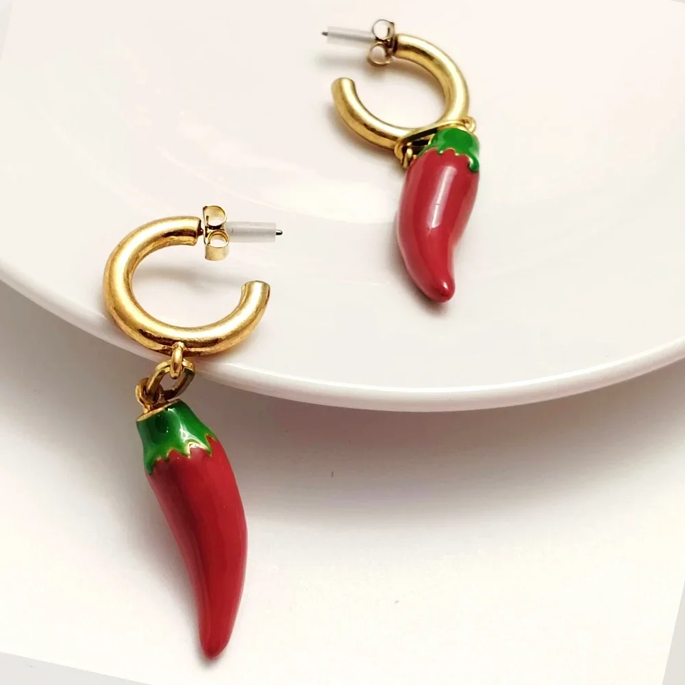 

Red Chili Charming Earrings Bohemian Exquisite Fashion Jewelry Stainless Steel Metal Ring Women's Wedding Order