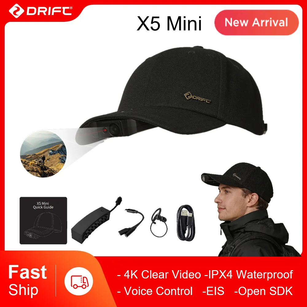 

DRIFT X5 Mini 4K Baseball Hat Clip Camera Waterproof POV Head Mounted Action Camera Wearable WiFi EIS Vlog Sport Bike Moto