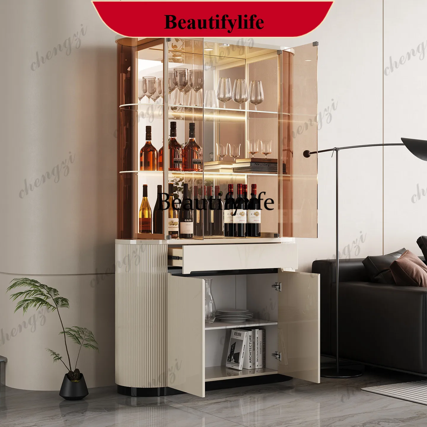 d178 Light luxury wine cabinet, living room wall locker, household display cabinet 1.2 meters large capacity, decorative cabinet