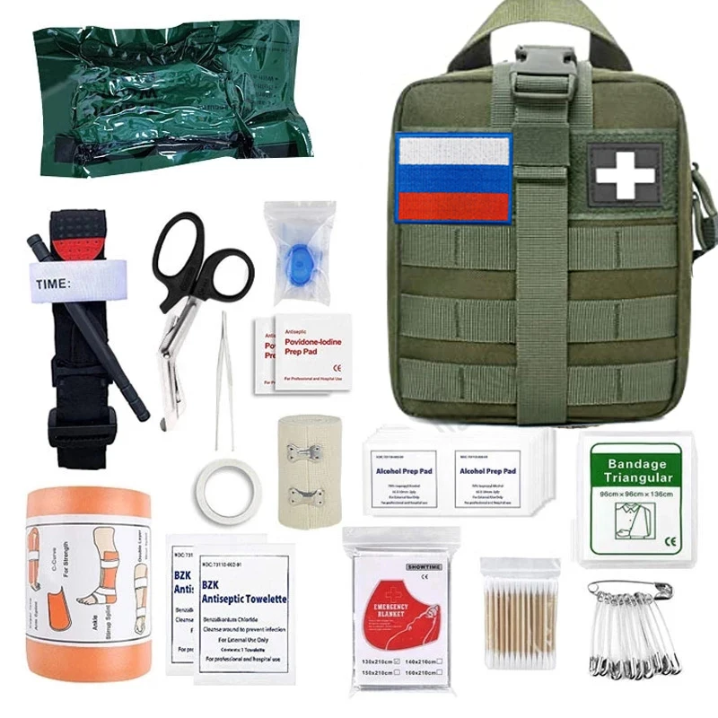 Tactical First Aid Kit, Medical Tourniquet, Turnstile, Survival Kit, Outdoor Gear, Emergency for Camping, Hiking, 46 Pcs