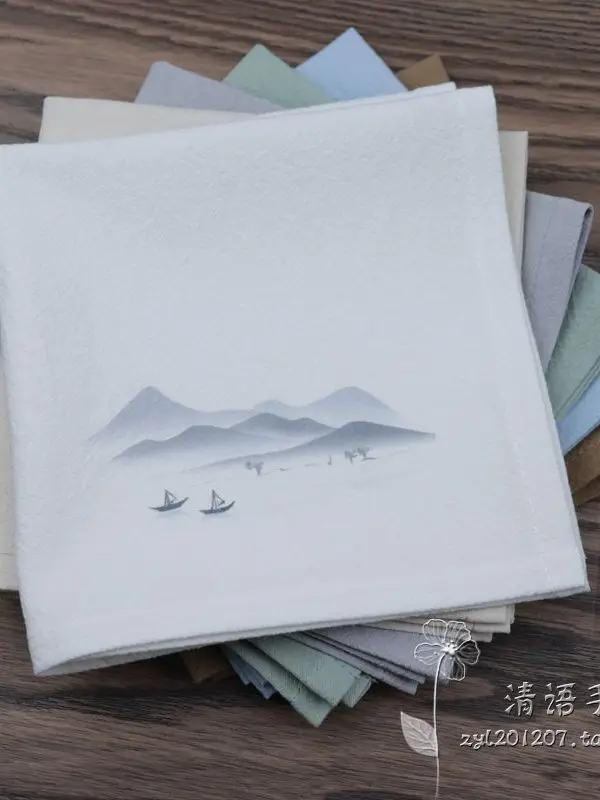 Traditional Chinese Style Ink Wash Print Pure Cotton Handkerchiefs Soft Absorbent Square Pocket Towels For Men Women Multi Color