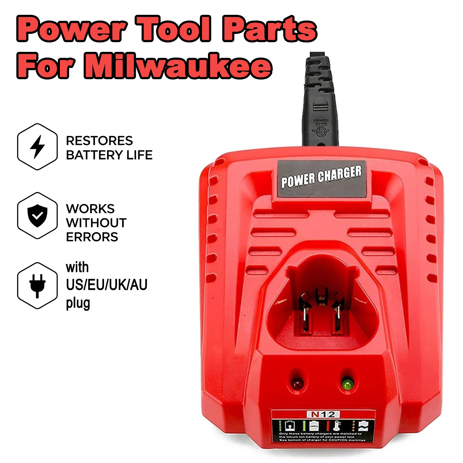 3 A Fast Charging Battery Charger Compatible with For Milwaukee M12 N12 12 V Lithium‑Ion Power Tool Battery（no battery）