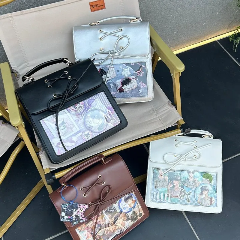 Mochila japonesa dulce y bonita con lazo para Mujer, bolso Ita de cuero cuadrado de Anime transparente, uniforme de estilo académico para Mujer