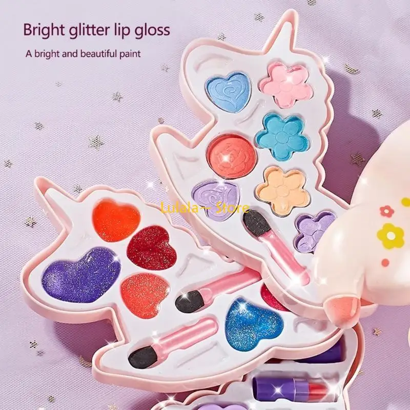 Y4QA Kid Girls Makeup Cosmetic Set with Storage Box Eyeshadow Makeup Toy Set