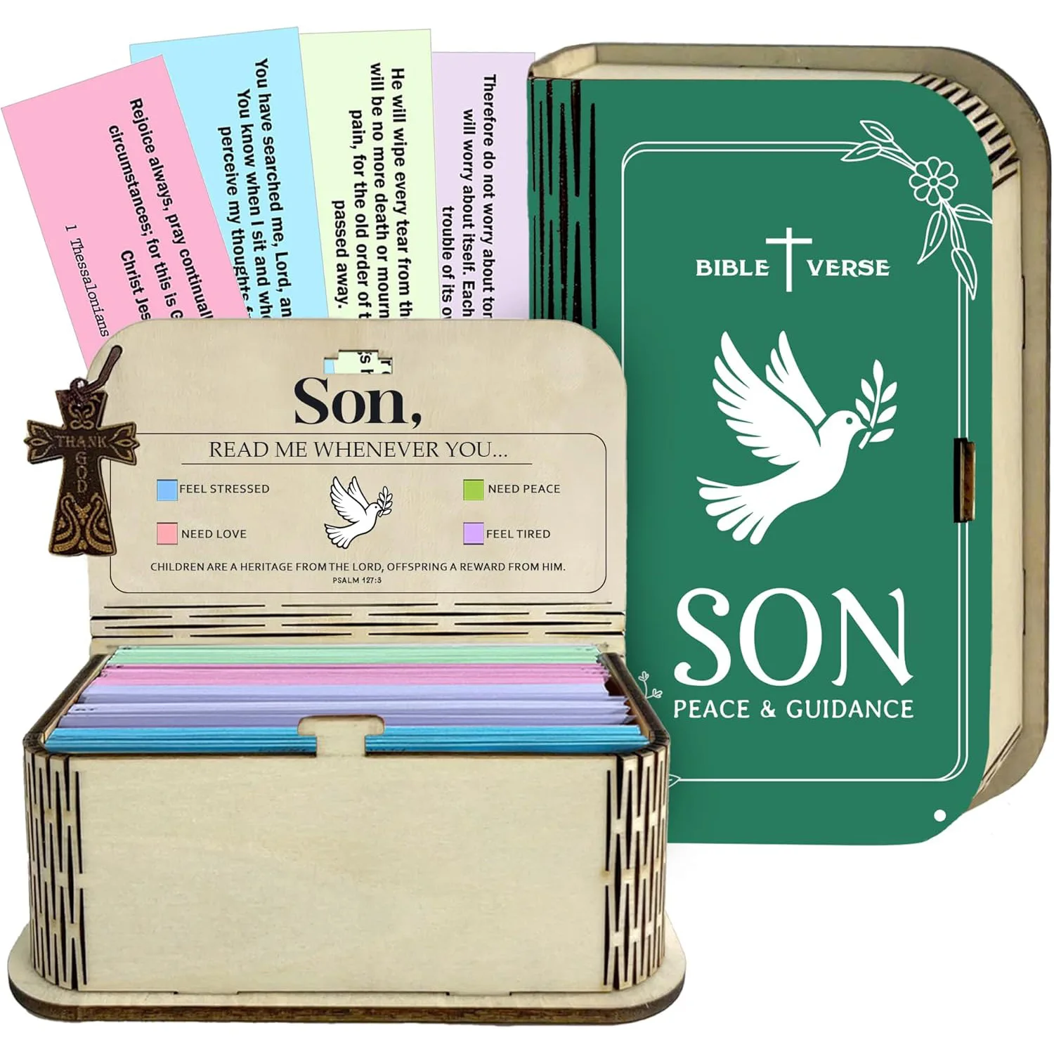 New Inspirational Bible Verse Wooden Scripture Card Holder, Spiritual Prayer Card Box for Daily Devotion, Meditation, Religious Faith, Holiday Gift for Men