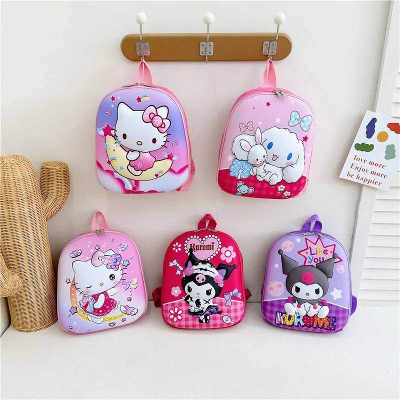 

Hot Miniso Kawaii 3D Hard Shell Kindergarten Student Bag Hello Kitty Cartoon Child Shoulders Backpack Kuromi Cute Fashion Kit