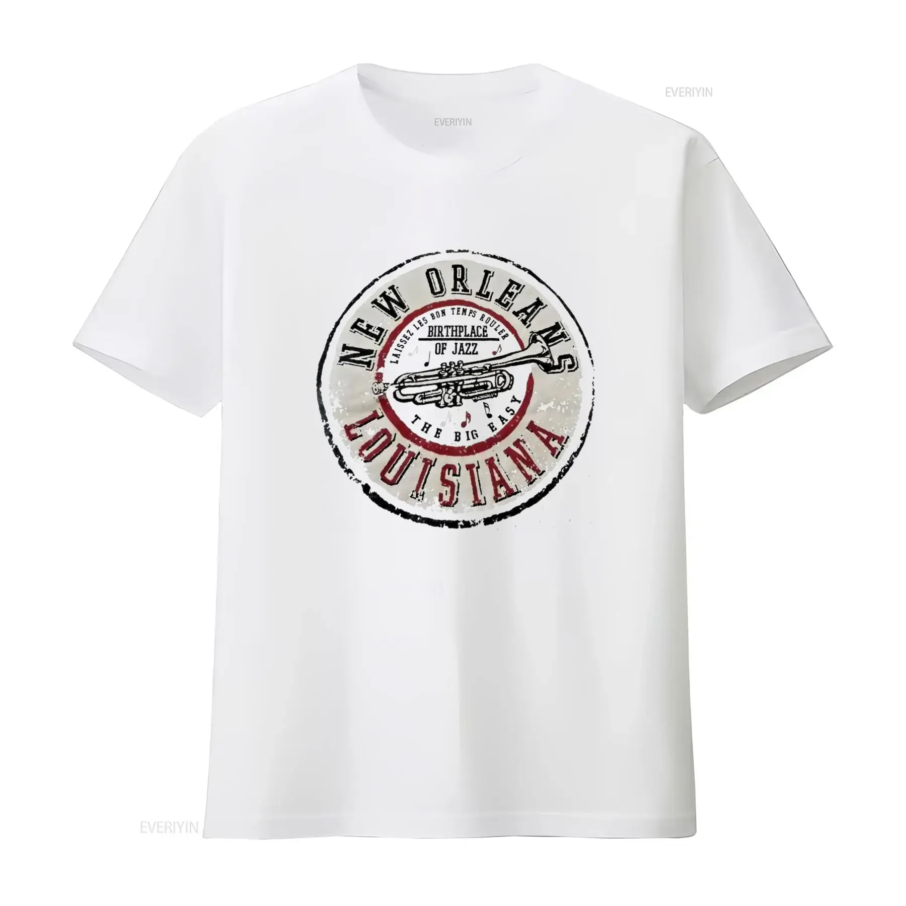 New Orleans Louisiana Jazz Trumpet Print T Shirt Casual Fashion vintage Washed designer clothes Versatile fashion Stylish