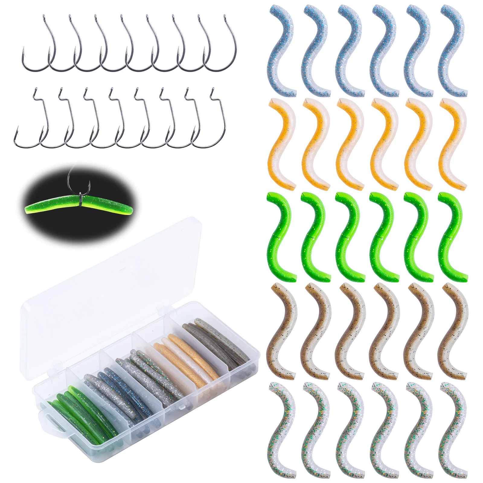 

Goture Soft Fishing Lure and Crank Hook kit Worm Jigging Wobblers Swimbait Tackle Bass Carp Artificial Swimming Baits wit box