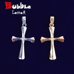 Bubble Letter Smooth Cross Necklace Pendant for Women Real Gold Plated Copper Hip Hop Jewelry