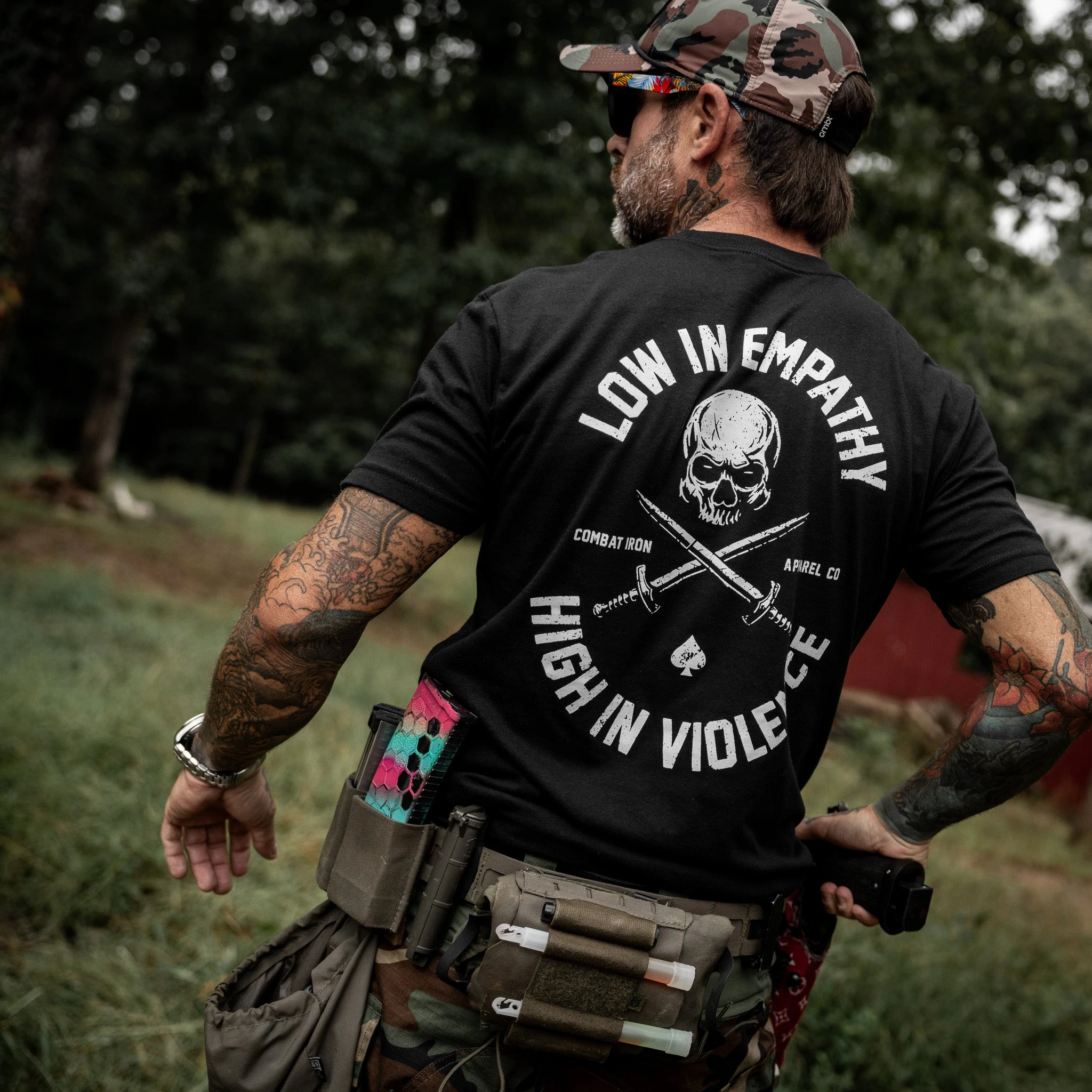 Men's Women's Oversized Crew Neck T-Shirt Combat Iron Skull Crossed Swords Army Military Tactical Short Sleeve Vintage Tee