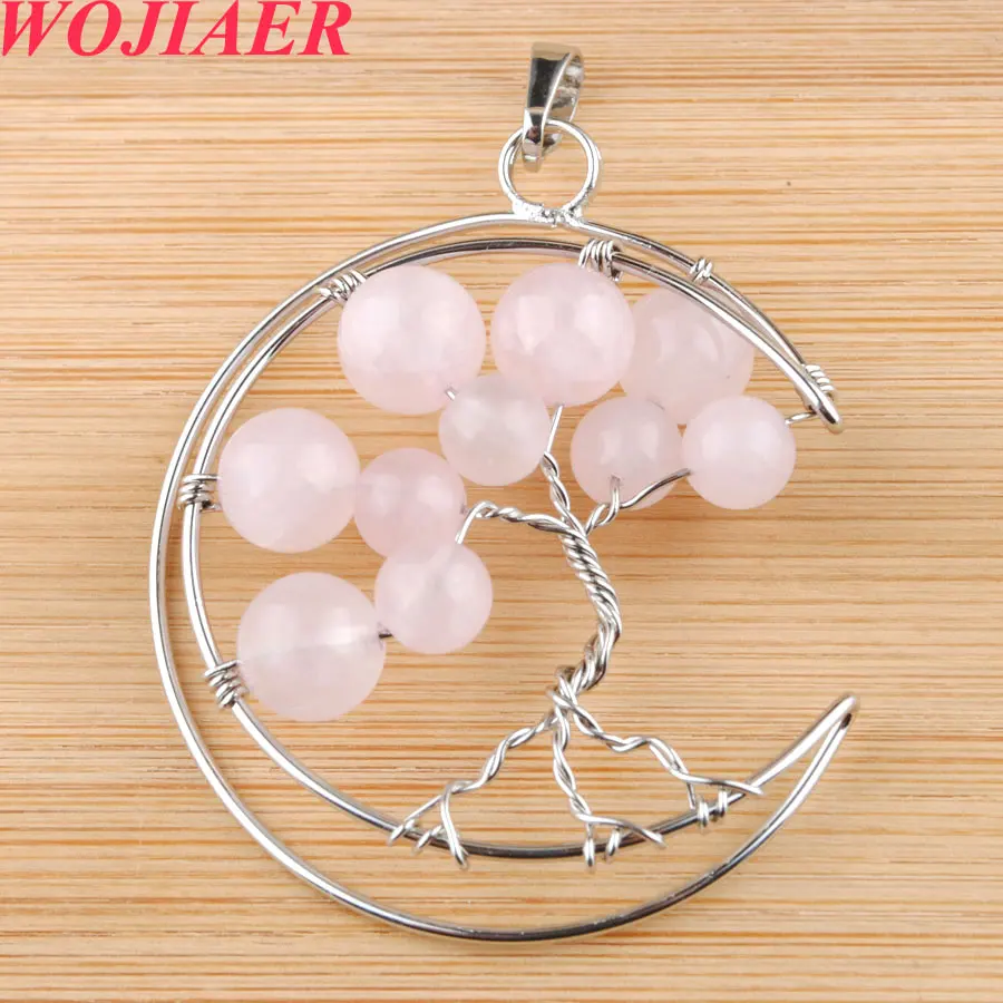 Reiki Natuurlijke Roze Roos Kwarts Hangers Maan Vorm Witte Pendnat Bedels Voor Het Maken Van Vrouwen Diy Ketting Maat 53X43Mm Bo923