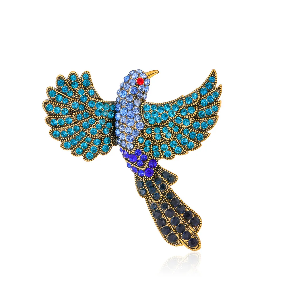 Diamond-encrusted retro bird brooch, big eagle pin, hummingbird brooch, animal style exaggerated cross-border clothing accessori