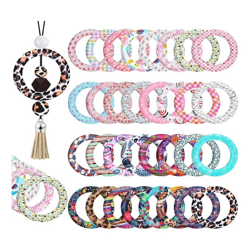 

ABP-Silicone Beaded Ring 65Mm Round Silicone Band With 2 Holes Beadable Focus Frame Silicone Pendant DIY Keychain