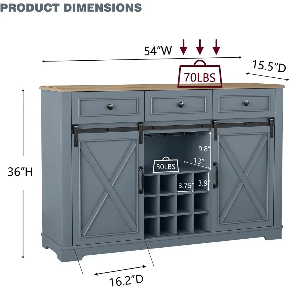 with Storage, Liquor Cabinet with Rack for Inside Cabinet, Coffee Bar Cabinet with Sliding Barn Door, Buffet Table for, 54 Inch