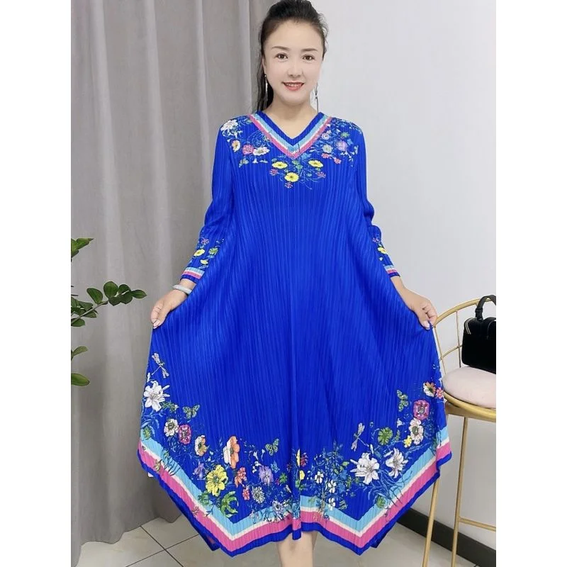 

Fashionable Vintage Pleated Dress Loose Midi Size Large Polyester Ethnic Women's Clothing Summer 2024 Gown Skirt
