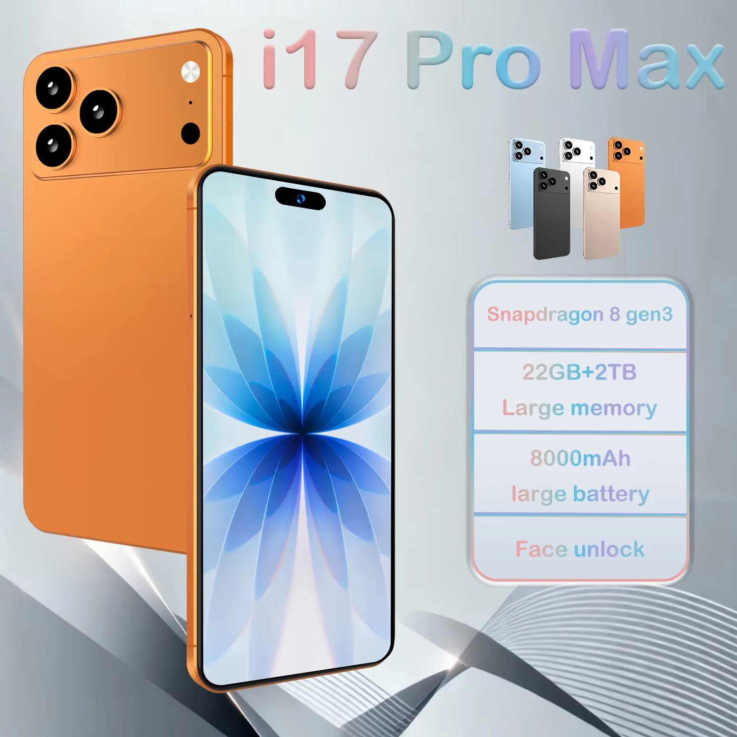 Nouvelle Arrivée - Version Globale 2026 I17 Promax Pro 4G 5G Double Carte Double Veille Appareil Intelligent Écran 7.3 pouces Batterie 8000mAh